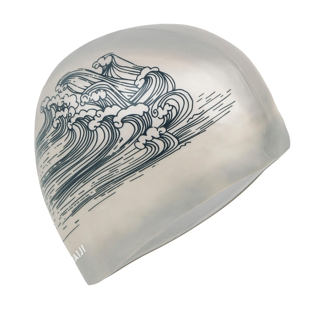 Nabaiji 500 Adult Silicone Swim Cap Volume Black Sea Print