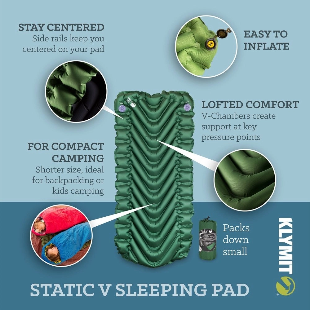 Klymit Static V Short Inflatable Camping Sleeping Mat Forest Green Klymit Static V Short Inflatable Camping Sleeping Mat Forest Green