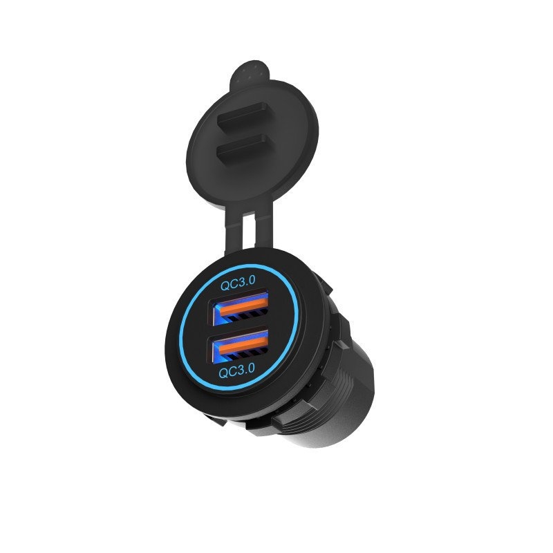 Waterproof Dual USB Fast Charger Socket with LED Light Ring 12/24V