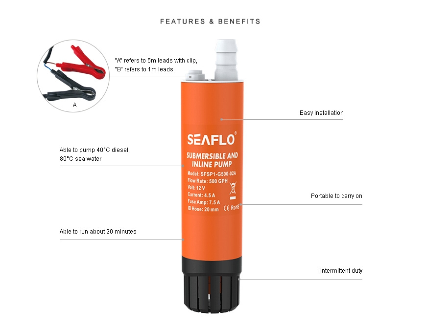 Seaflo Submersible Inline Pump 12V 500GPH