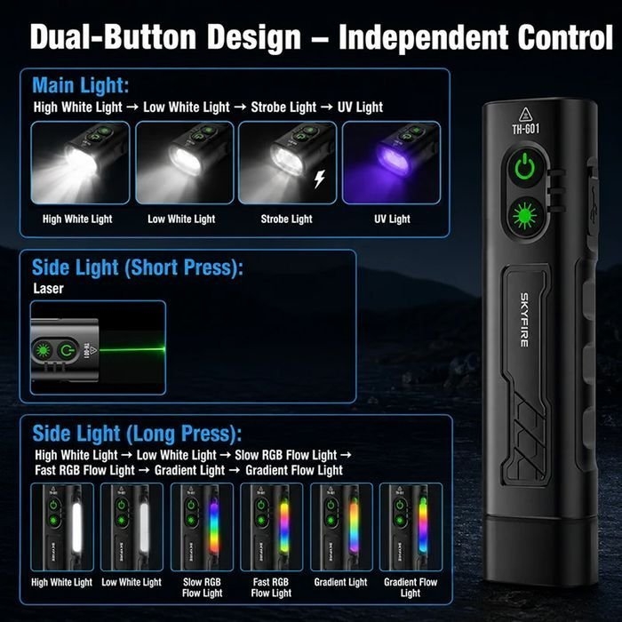 SKYFIRE 2024S Flashlight Torch IP54 542 Lumens with UV / Laser Pointer