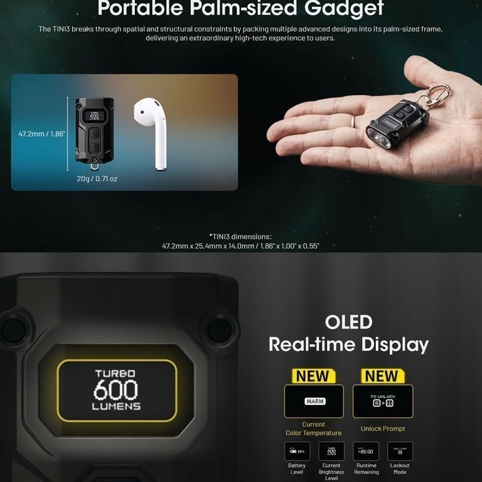 NITECORE USB-C Rechargeable Keychain Flashlight 600 Lumen