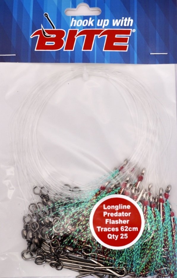 Bite Longline Traces Tube/Flash 62cm 25 Pack Predator