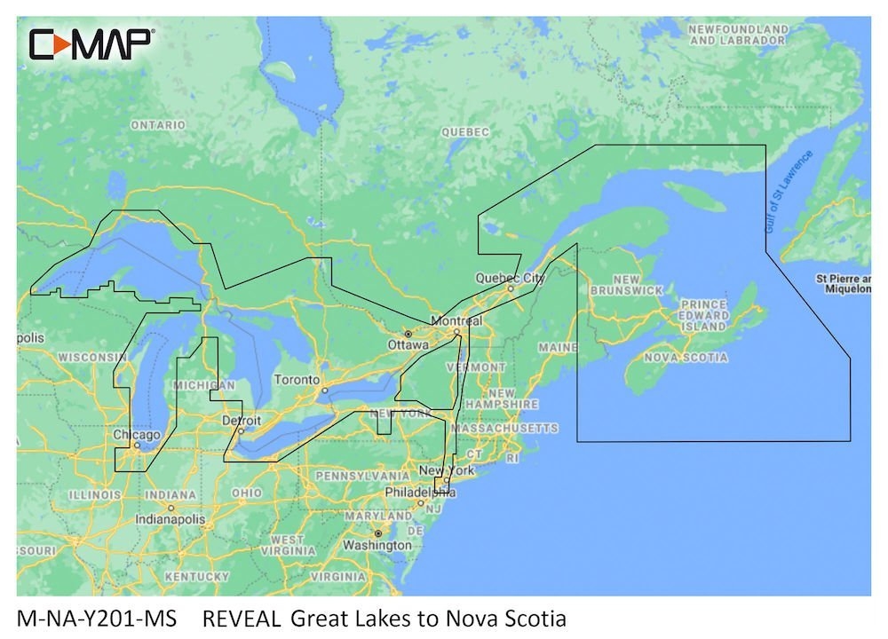C-MAP REVEAL M-NA-Y201-MS Chart Card Great Lakes to Nova Scotia