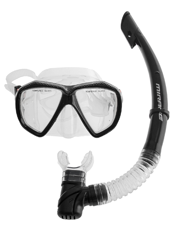 Mirage Carbon Adult Silicone Dive Mask and Snorkel Set Clear