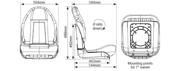 Oceansouth Skipper Deluxe High Back Folding Boat Seat