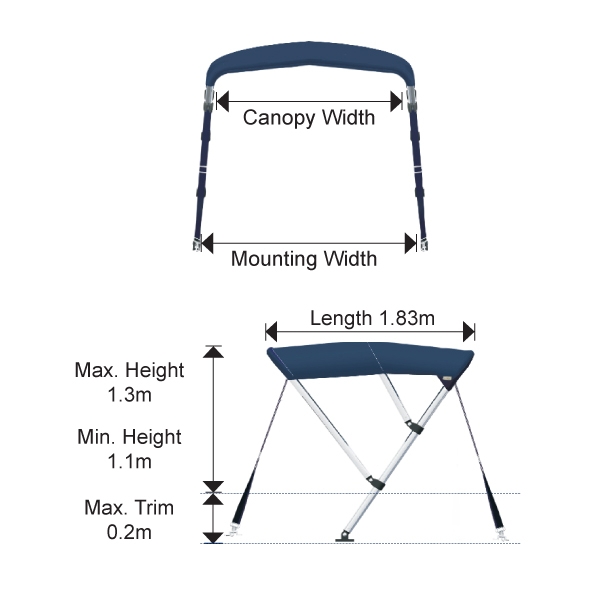 Oceansouth 3 Bow Bimini 1.7-1.9m