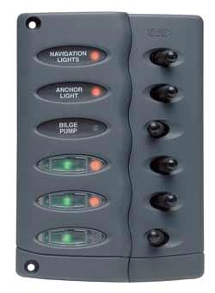 BEP Contour Waterproof 6 Way LED Switch Panel with Fuse Holder Grey