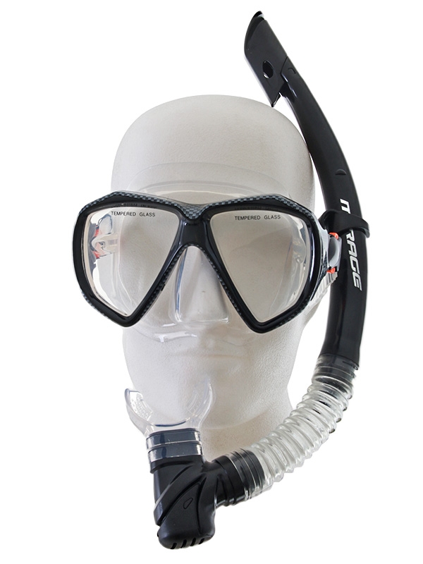 Mirage Carbon Adult Silicone Dive Mask and Snorkel Set Clear