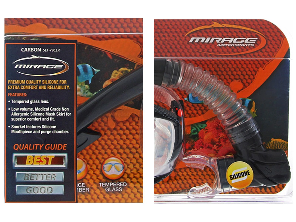 Mirage Carbon Adult Silicone Dive Mask and Snorkel Set Clear Mirage Carbon Adult Silicone Dive Mask and Snorkel Set Clear