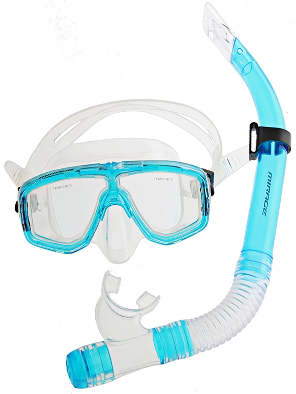 Mirage Cruise Adult Silicone Dive Mask and Snorkel Set Blue