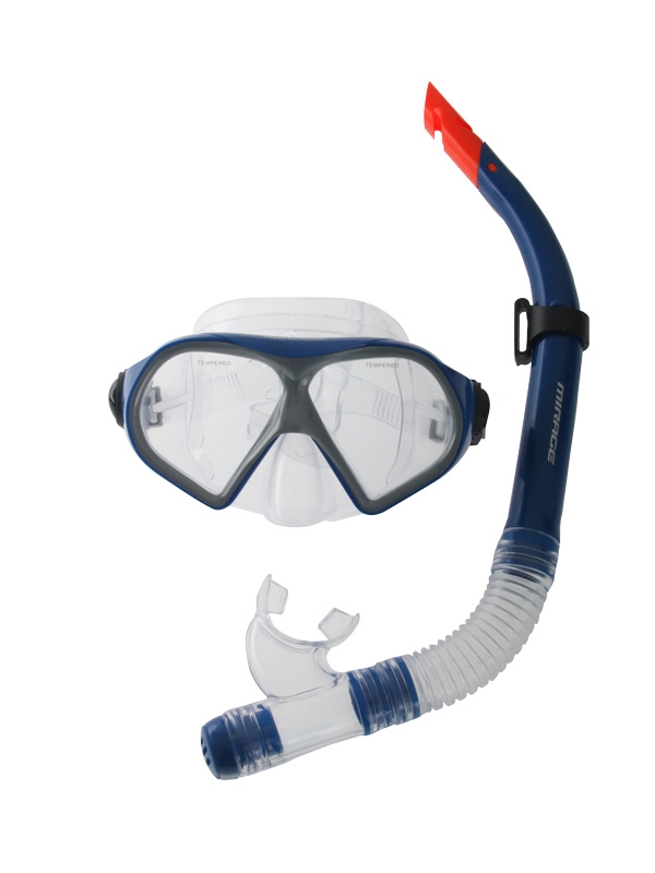 Mirage Mission Adult Dive Mask Snorkel and Fins Set Blue S/M