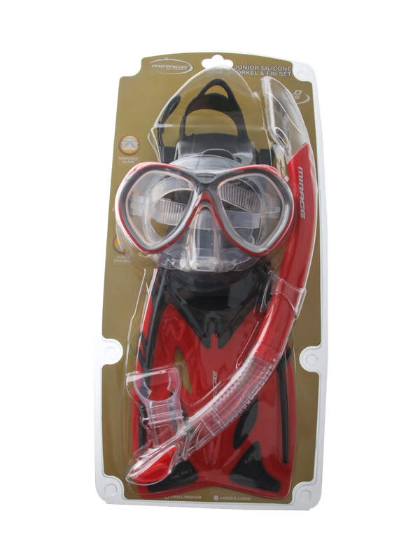 Mirage Crystal Junior Mask Snorkel and Fins Set Red S/M