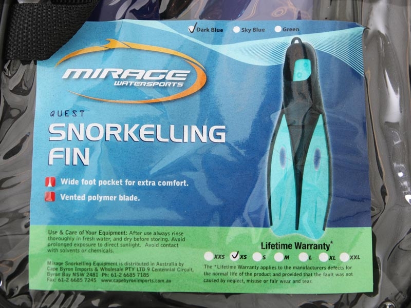 Mirage Quest Youth Snorkeling Fins Blue XS US1-4