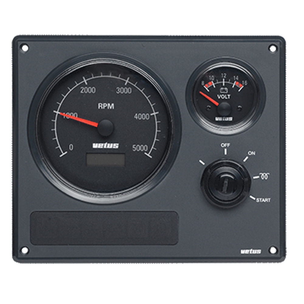 VETUS Engine Panel MP22 12V with Black Voltmeter and Tacho