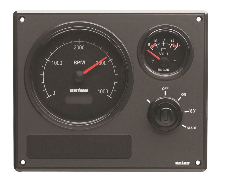 VETUS Engine Instrument Panel Type MP22, 24V 2 White Instruments 0-4000 rpm