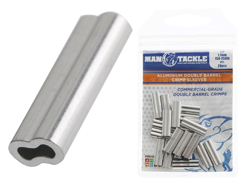 ManTackle Aluminium Double Barrel Crimp Sleeves 1.7mm 150-250lb Qty 20