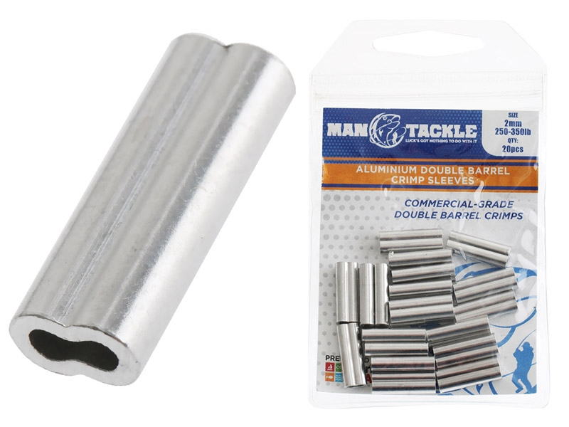 ManTackle Aluminium Double Barrel Crimp Sleeves 2mm 250-350lb Qty 20