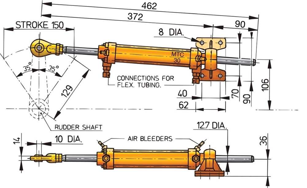 Vetus Hydraulic Steering Cylinder MTC30 8mm Tubing