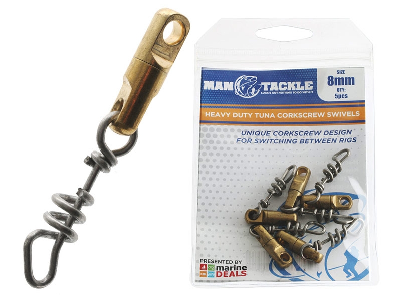 ManTackle Heavy Duty Tuna Corkscrew Swivels 8mm Qty 5
