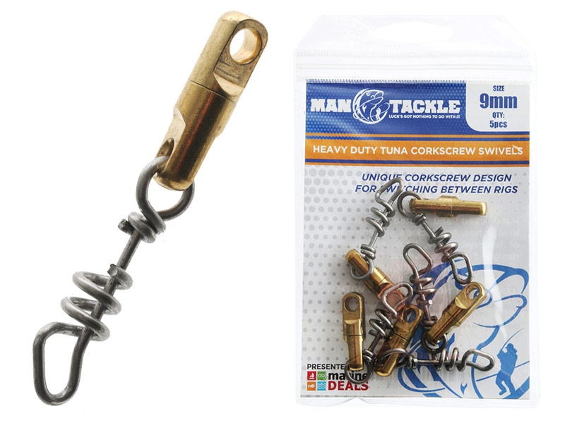 ManTackle Heavy Duty Tuna Corkscrew Swivels 9mm Qty 5