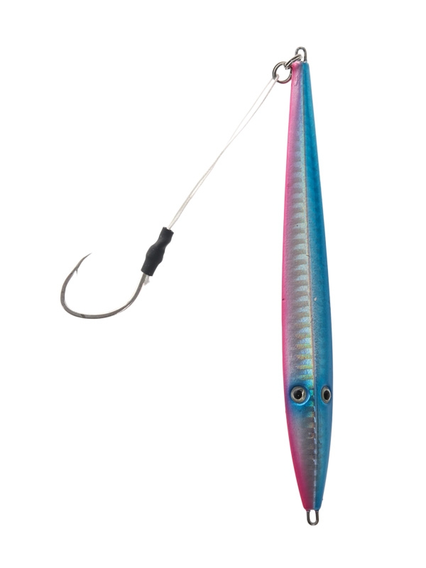 ManTackle Kingy Long Jig with Assist Hook 80g Blue/Pink Mackerel Glow