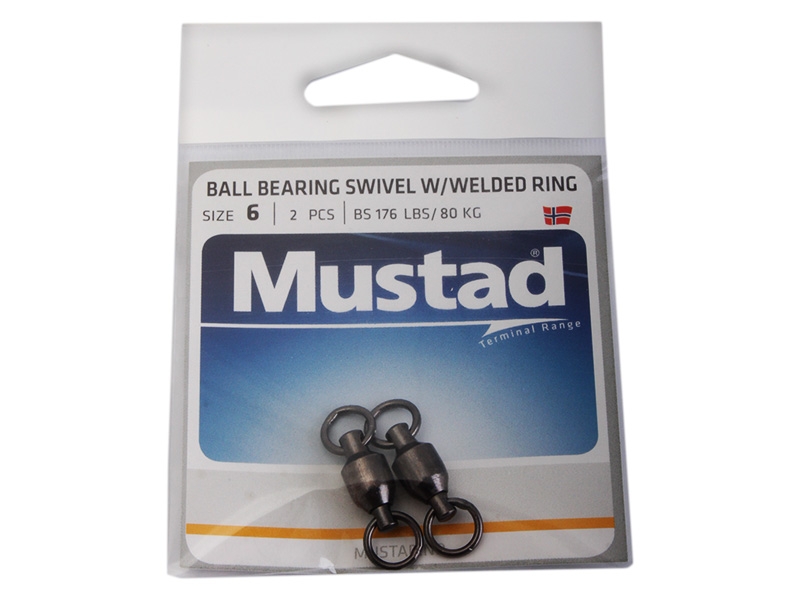 Mustad Ball Bearing Swivel with Welded Ring 176lb Size 6 Qty 2