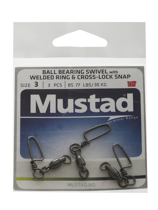 Mustad Ball Bearing Game Swivel with Cross-Lock Snap Size 3 35kg Qty 3