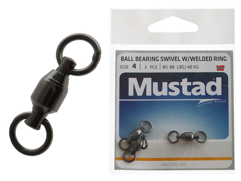 Mustad Ball Bearing Swivel with Welded Ring 88lb Size 4 Qty 3