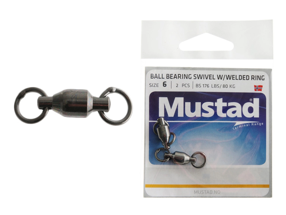 Mustad Ball Bearing Swivel with Welded Ring 176lb Size 6 Qty 2 Mustad Ball Bearing Swivel with Welded Ring 176lb Size 6 Qty 2