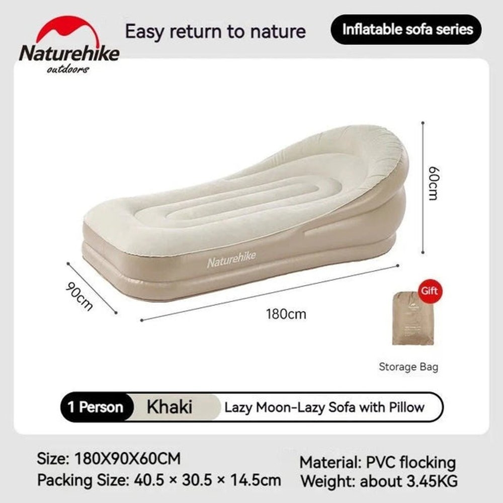 Naturehike Inflatable Lounger Single Chair with Pillow and Built-in Air Pump