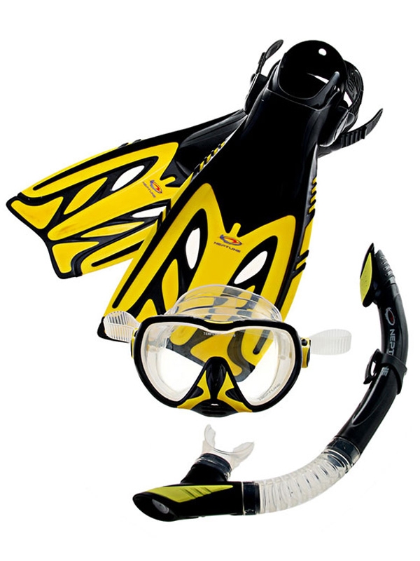 Neptune Aggressor Adult Mask Snorkel Fins Set Yellow Small