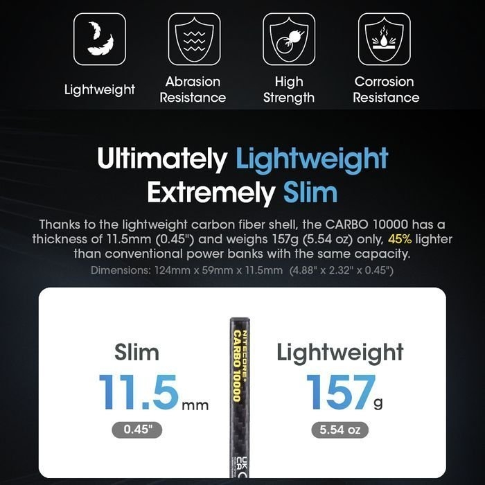 NITECORE Ultra Lightweight Carbon Fiber Power Bank 10000mAh