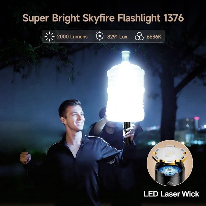 SKYFIRE 1376J Rechargeable Long-Range LED Torch 1387 Lumens