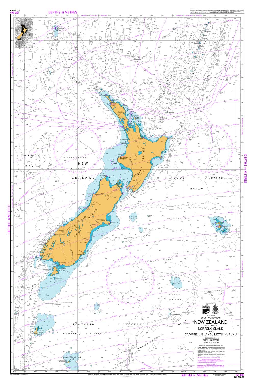 NZ 14600 New Zealand including Norfolk and Campbell Island / Motu Ihupuku Chart