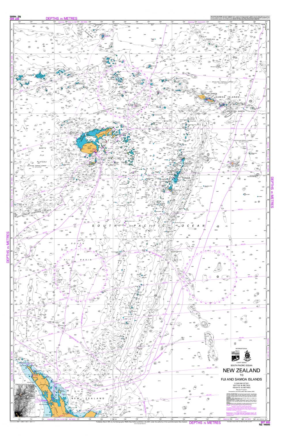 NZ 14605 New Zealand to Fiji and Samoa Islands Chart