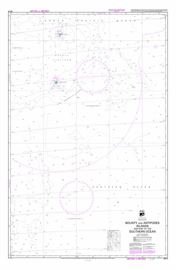 NZ 31 Bounty and Antipodes Islands and part of the Southern Ocean Chart