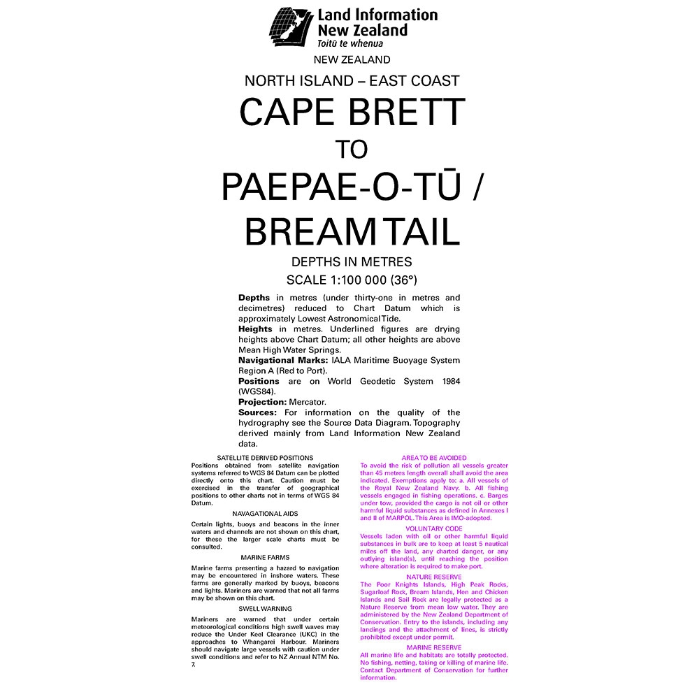 NZ 521 Cape Brett to Paepae-o-Tu / Bream Tail Chart