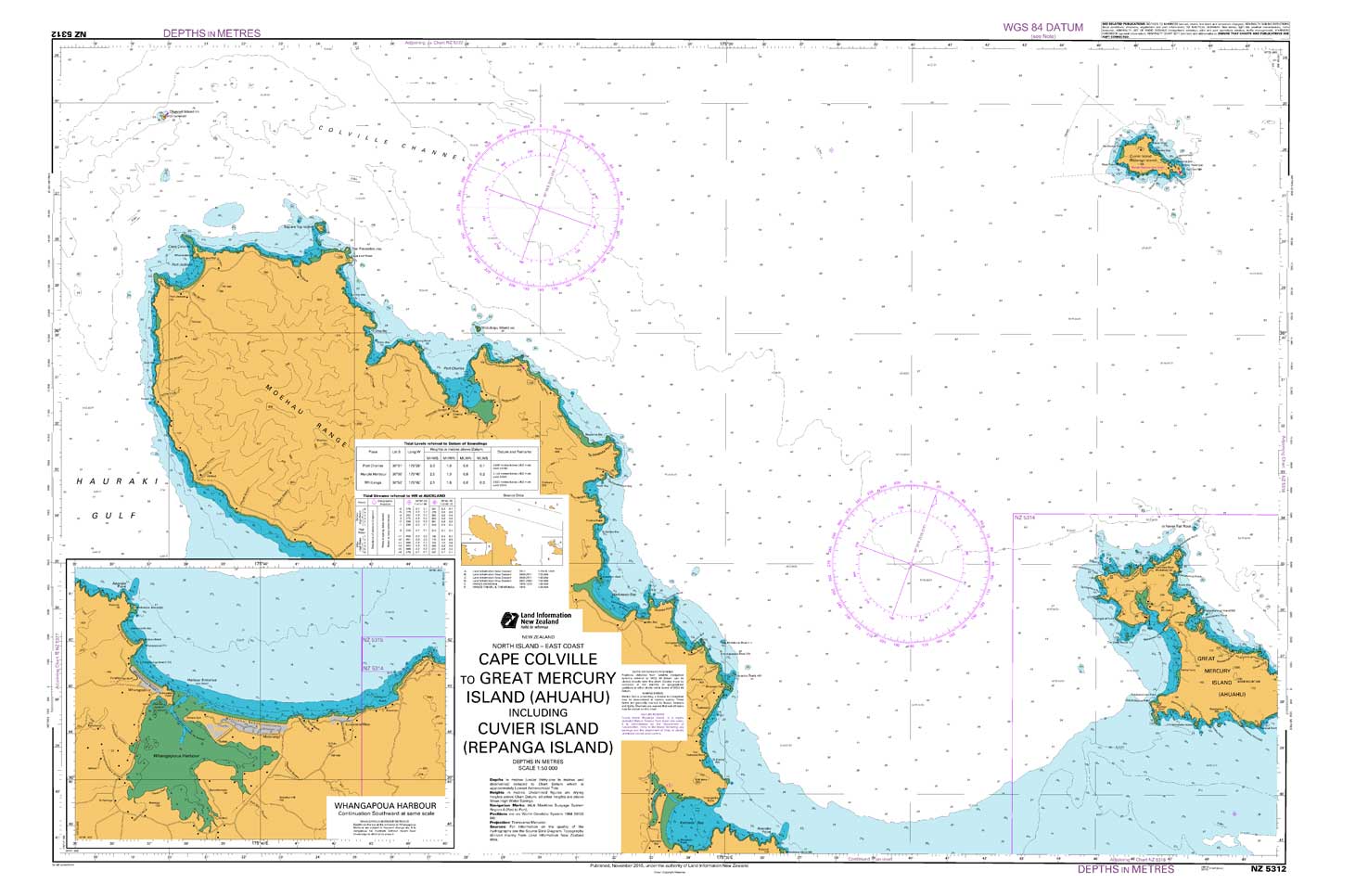 NZ 5312 Cape Colville to Great Mercury Island (Ahuahu) including Cuvier Island (Repanga Island) Chart