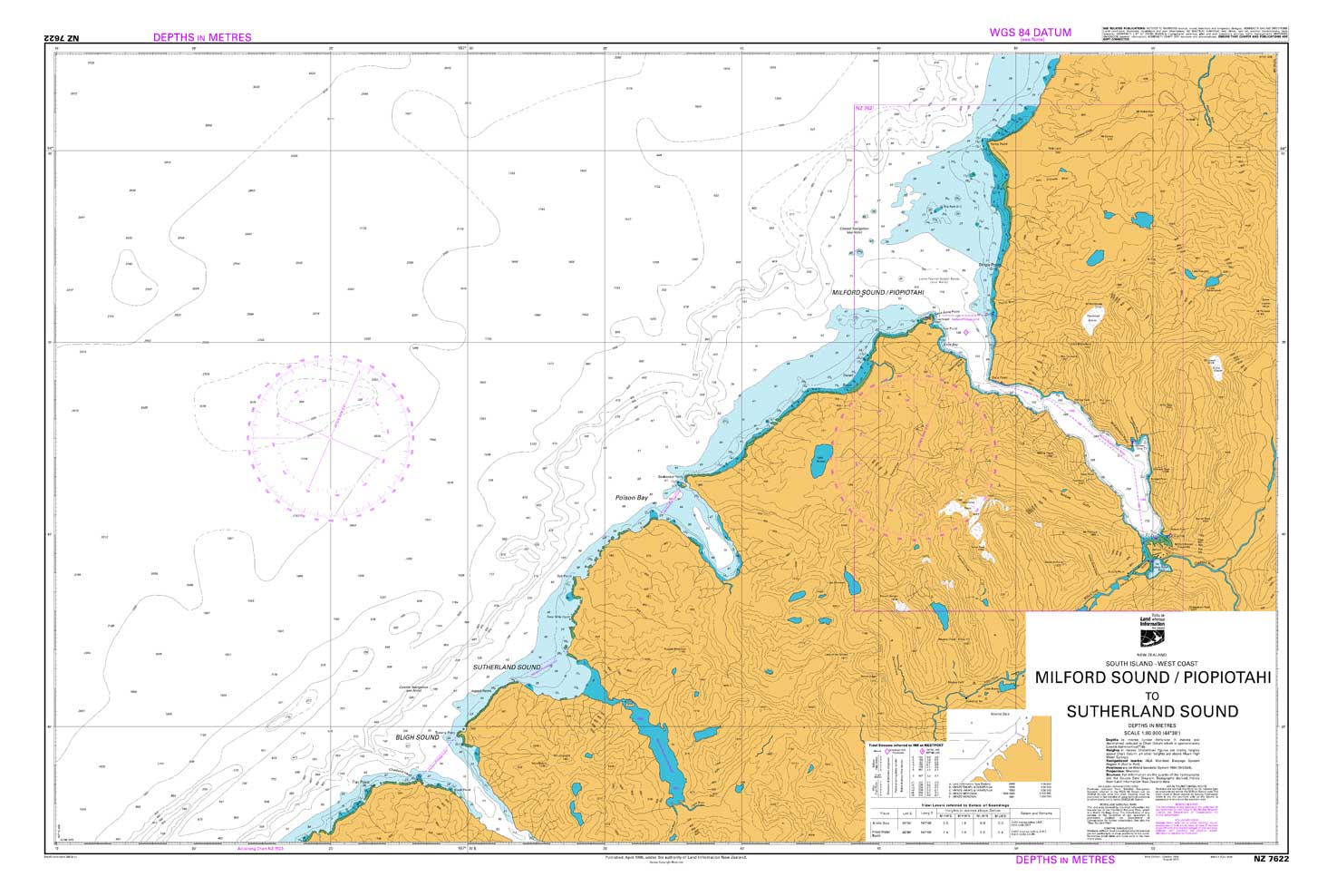 NZ 7622 Milford Sound to Sutherland Sound Chart