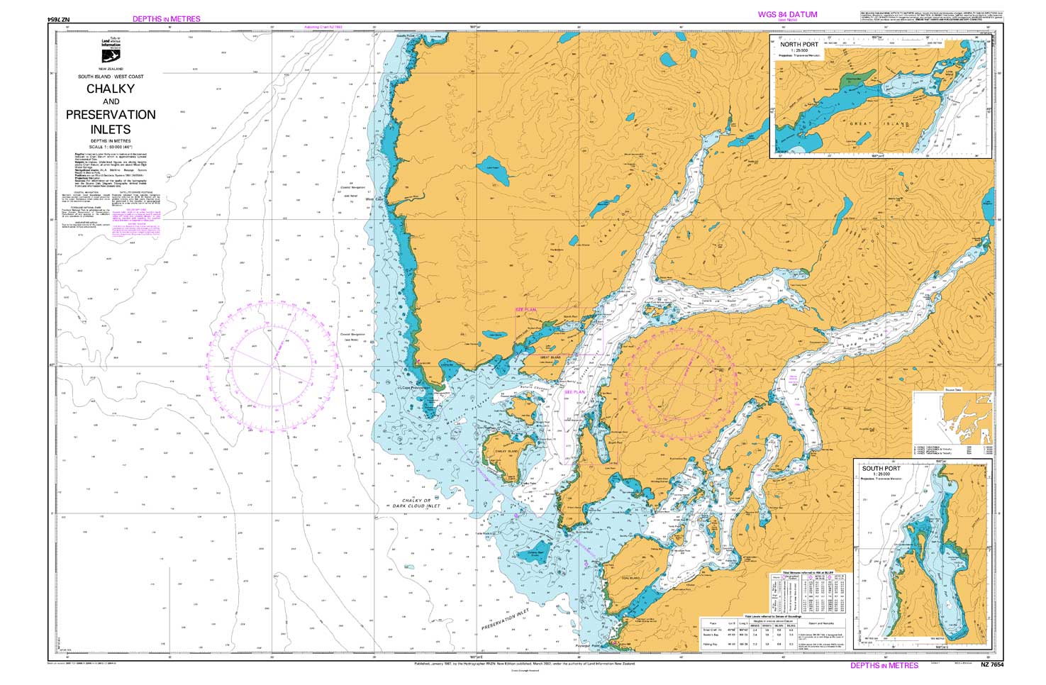 NZ 7654 Chalky and Preservation Inlets Chart
