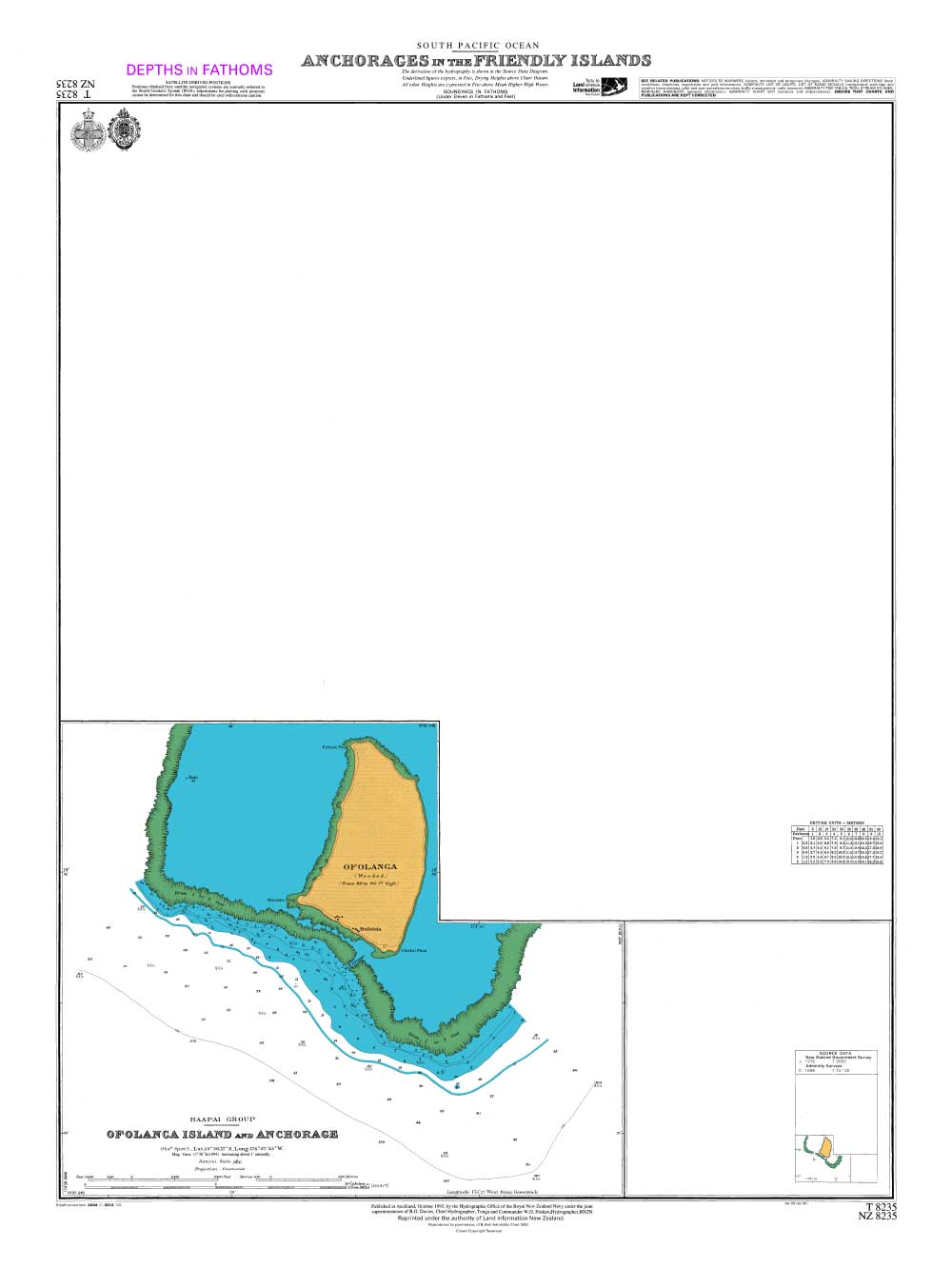 NZ 8235 Anchorages in the Friendly Islands Chart