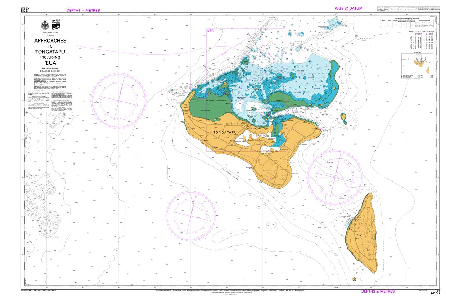 NZ 827 Approaches to Tongatapu including Eua Chart