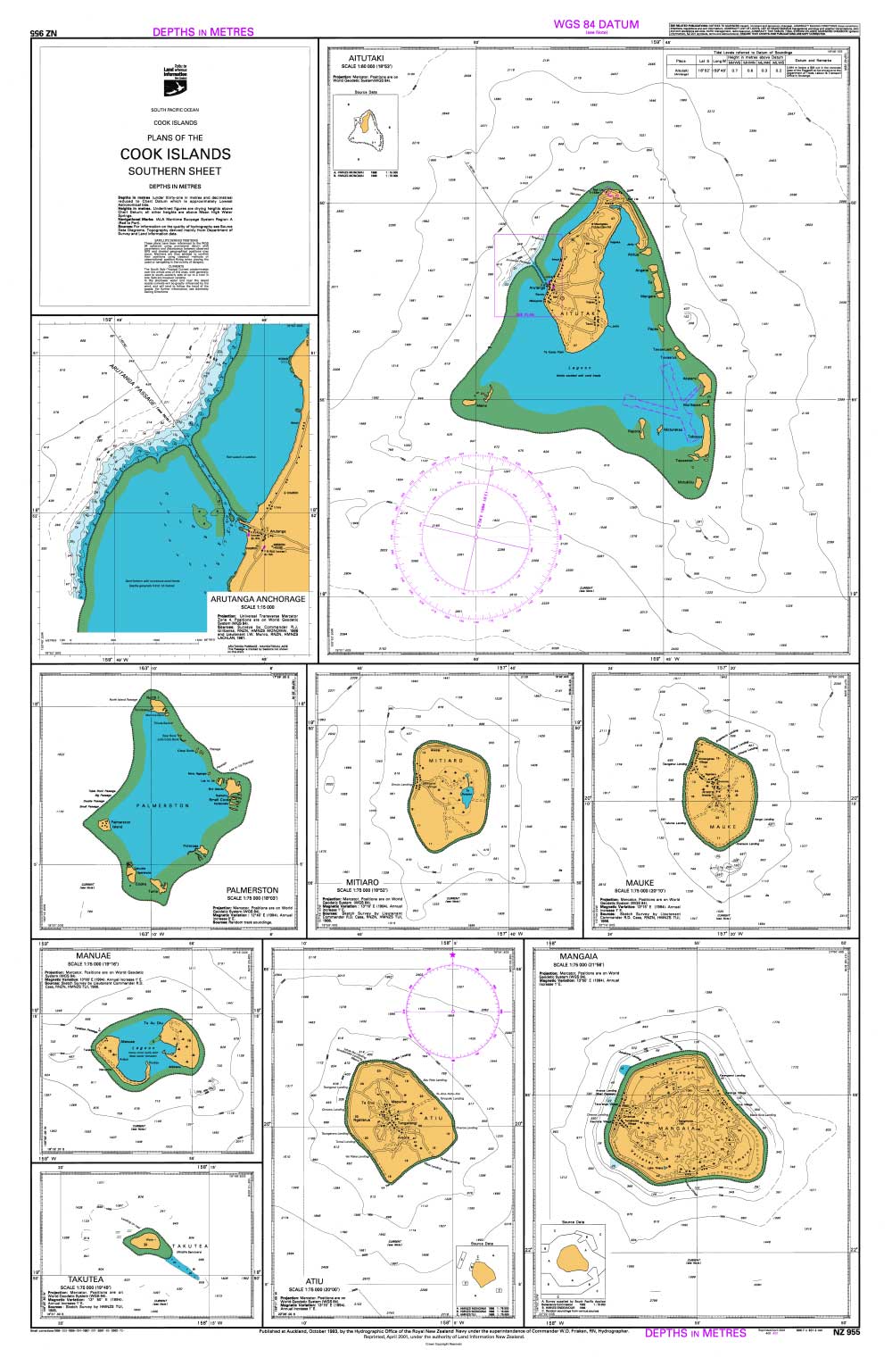 NZ 955 Plans of the Cook Islands - Southern Sheet Chart