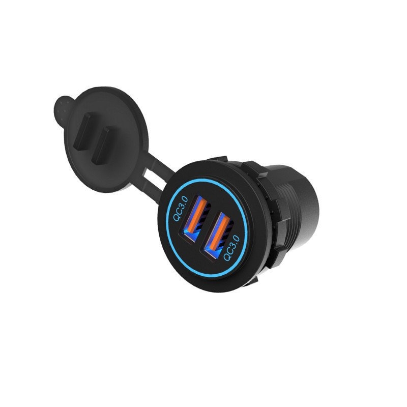 Waterproof Dual USB Fast Charger Socket with LED Light Ring 12/24V