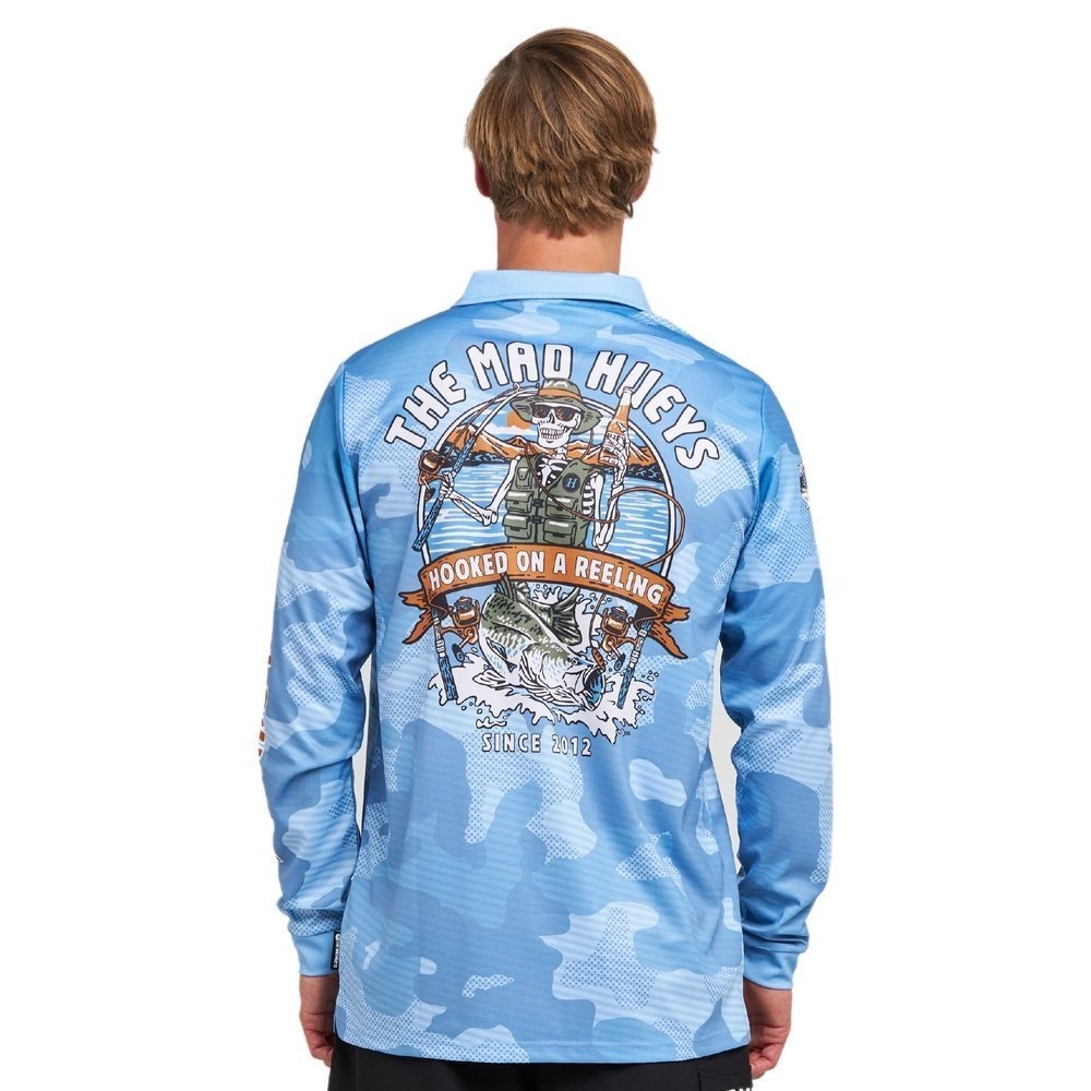 The Mad Hueys Hooked On A Reeling UPF50+ Fishing Jersey Steel Blue