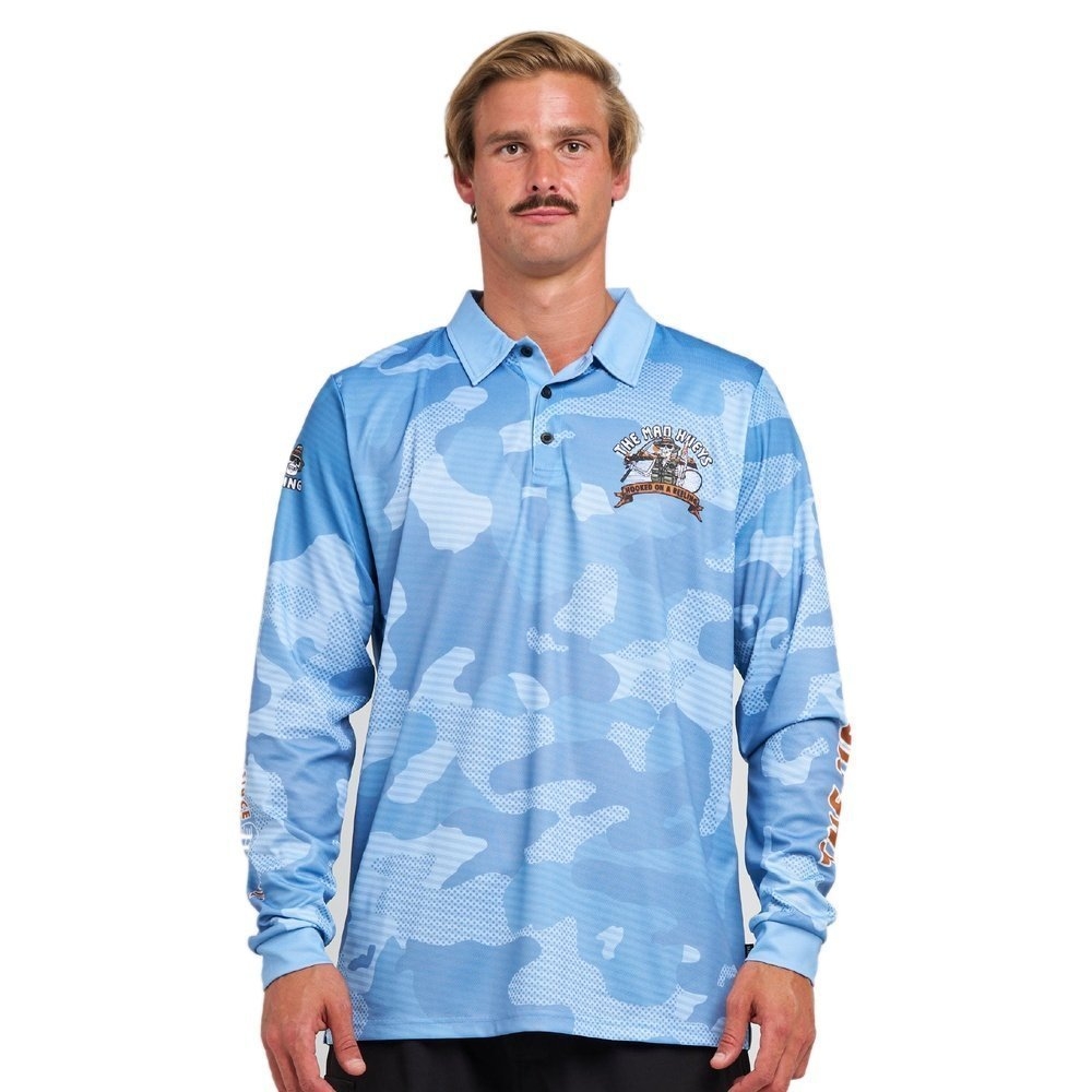 The Mad Hueys Hooked On A Reeling UPF50+ Fishing Jersey Steel Blue