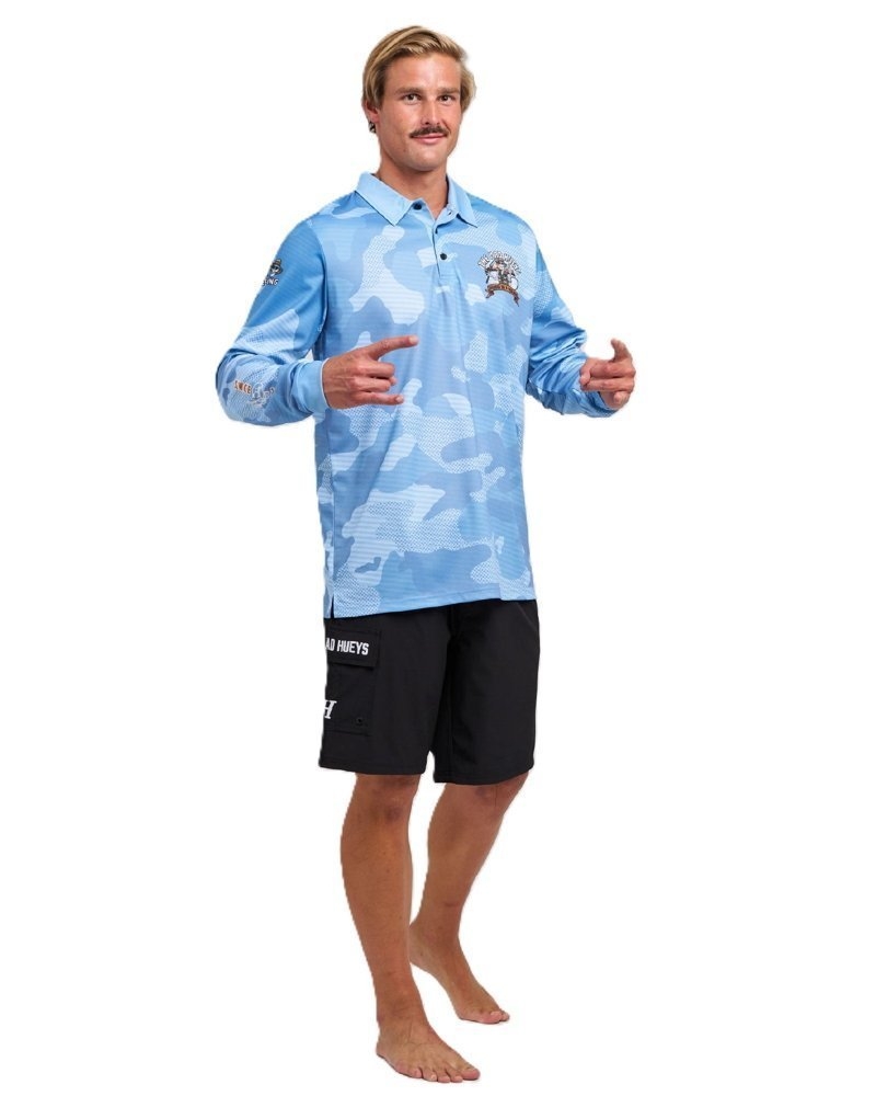 The Mad Hueys Hooked On A Reeling UPF50+ Fishing Jersey Steel Blue