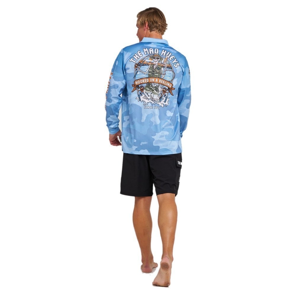 The Mad Hueys Hooked On A Reeling UPF50+ Fishing Jersey Steel Blue
