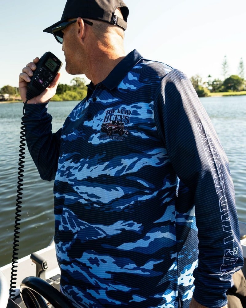 The Mad Hueys Send It Mens UPF50+ Fishing Jersey Navy
